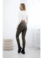 Push up nohavice v khaki farbe z ekokože