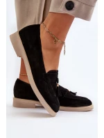 Zazoo 3420 Zamszowe Mokasyny Damskie Na Płaskim Obcasie Czarne