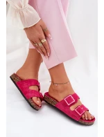 Klapki Damskie Z Klamrami Na Korkowej Podeszwie Fuksja Sercele