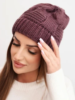 Dámska akrylová zimná čiapka s ozdobným úpletom K462 tmavo fialová