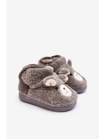 Kapcie Dziecięce Ocieplane Z Misiem Szare Eberra