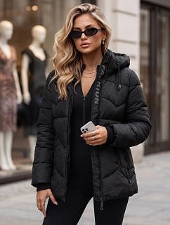 Dámska zimná prešívaná bunda s kapucňou, čierna, FashionStreet TY5751