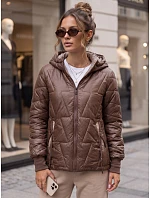 Dámska prešívaná prechodná bunda s kapucňou, hnedá, FashionStreet TY5782 Dámska prešívaná prechodná bunda s kapucňou, hnedá, FashionStreet TY5782