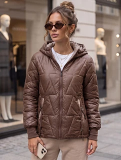 Dámska prešívaná prechodná bunda s kapucňou, hnedá, FashionStreet TY5782