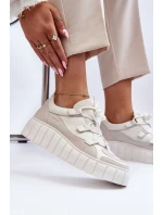 Dámska kožená športová obuv na platforme M01/1 Zazoo light beige Dámska kožená športová obuv na platforme M01/1 Zazoo light beige