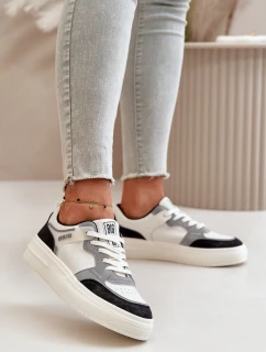 Damskie Niskie Sneakersy Z Eko Skóry Big Star OO274028 Biało-Szare