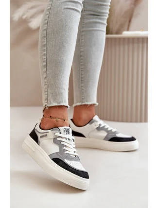 Damskie Niskie Sneakersy Z Eko Skóry Big Star OO274028 Biało-Szare