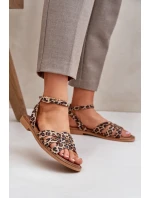 Skórzane Sandały Damskie Na Płaskim Obcasie Panterka Zazoo 3688 Brązowe