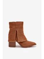 Botki Damskie Na Słupku Z Wywiniętą Cholewką Camel Idalia