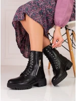 Dámske značkové členkové topánky čierne s plochým podpätkom