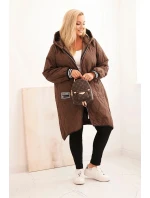 Dámska prešívaná bunda Plus Size s kapucňou a športovými manžetami Chocolate