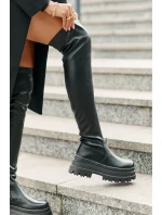 Kozaki Za Kolano Na Masywnej Platformie Czarne Zinera