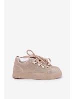 Sneakersy Damskie Ze Zdobieniem Na Platformie Beżowe Eanneth