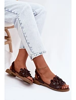 Kožené sandály na nízkém podpatku Zazoo 40468 Čokoládové