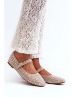 Ekologické semišové balerínky zdobené béžovými kamienkami Tinara
