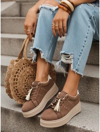 Dámske semišové tenisky so strapcami na platforme hnedé FashionStreet ZY1413