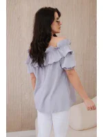 Španielska blúzka s ozdobným volánom sivá