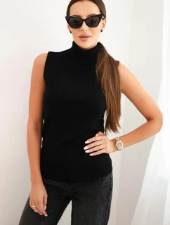 Dámska viskózna blúzka bez rukávov s rolákom čierna