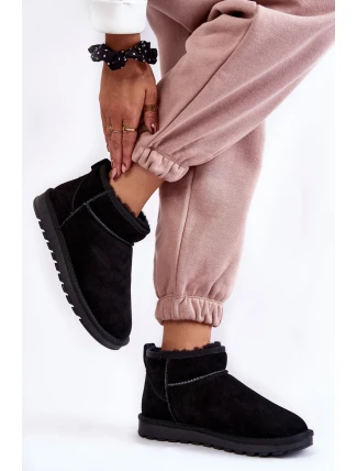 Damskie Zamszowe Niskie Śniegowce Czarne Shelie