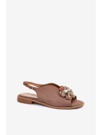 Sandały Damskie Na Płaskim Obcasie Z Ozdobą S.Barski KV27-001 Ciemnobeżowe