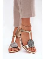 Skórzane Sandały Na Słupku Z Ozdobą D&A JC51-842 Złote