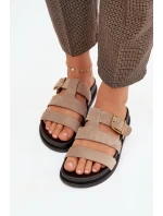 Dámské pantofle s pásky a zlatým přezkou béžové Ulirissa