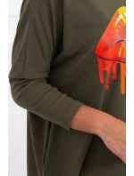 Oversize blúzka s dúhovou potlačou pier vo farbe khaki Oversize blúzka s dúhovou potlačou pier vo farbe khaki