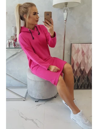 Šaty s kapucňou a bočným rázporkom fuchsiová