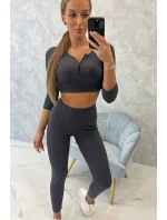 Pruhovaný set krátky top grafitový