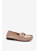 Skórzane Mokasyny Damskie Z Ozdobą Laura Messi 2761 Beżowe