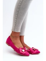 Damskie Eko Zamszowe Baleriny Z Kokardą I Broszką Fuksja Satris