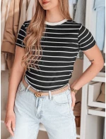 LINESS dámske pruhované základné tričko čierne FashionStreet RY2817 LINESS dámske pruhované základné tričko čierne FashionStreet RY2817