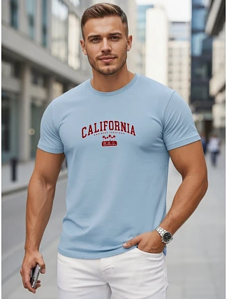 Pánske bavlnené tričko s potlačou „California“ v modrej farbe, FashionStreet NX5140R Pánske bavlnené tričko s potlačou „California“ v modrej farbe, FashionStreet NX5140R