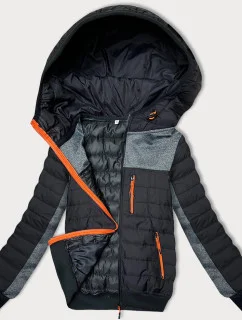 Čierno-grafitová dámska bunda z rôznych spojených materiálov (8M916-392)