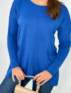 Sveter s prednými vreckami nevädze modrá