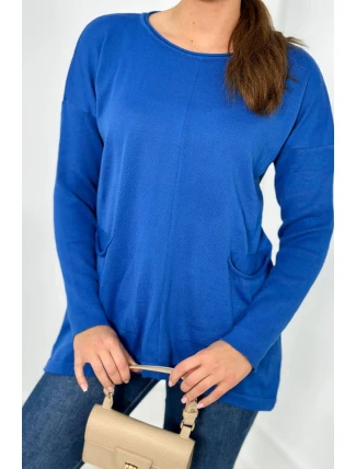 Sveter s prednými vreckami nevädze modrá