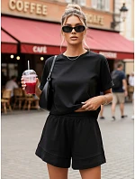 Bavlnená dámska súprava so šortkami Poľský výrobok čierna FashionStreet AY1169 Bavlnená dámska súprava so šortkami Poľský výrobok čierna FashionStreet AY1169