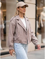 Krátky dámsky dvojradový kabát v béžovej farbe FashionStreet TY6025 Krátky dámsky dvojradový kabát v béžovej farbe FashionStreet TY6025