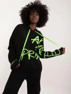 Čierno-zelený dvojdielny set - sveter s kapucňou a široké nohavice (1469)