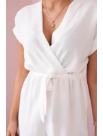 Krátky overal viazaný v páse ecru