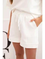 Dámsky maslový set s blúzkou s krátkym rukávom a šortkami s gumičkou ecru