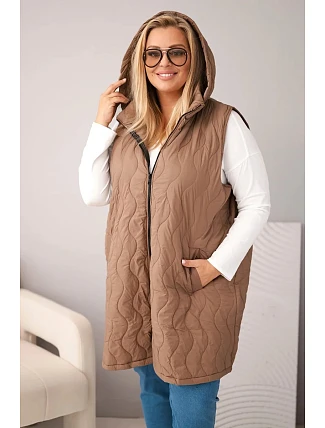 Dámske Plus veľkosť prešívaná vesta s kapucňou Camel