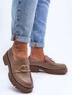 Damskie Półbuty Skórzane Z Ozdobą Ciemnobeżowe Rosefalls