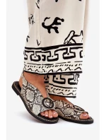 Płaskie Sandały Z Ozdobą Wężowy Wzór Beżowo-Brązowe Haliones