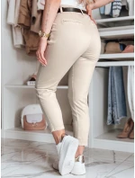 Dámske bavlnené nohavice slim fit s opaskom TAIRONIK light beige FashionStreet UY2546