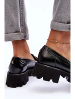 Damskie Skórzane Półbuty Loafersy Z Ozdobą Laura Messi 2699 Czarne