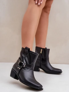 Botki Z Naturalnej Skóry Na Obcasie Zazoo 3444/2 Czarne