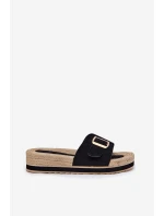 Klapki Damskie Na Platformie Ze Złotą Klamrą Czarne Selira