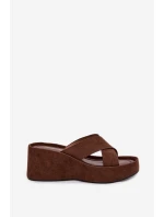 Dámské pantofle na platformě z eko semiše čokoládové Calorine