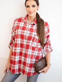 Dámska kockovaná bavlnená košeľa s efektom opotrebovania červená